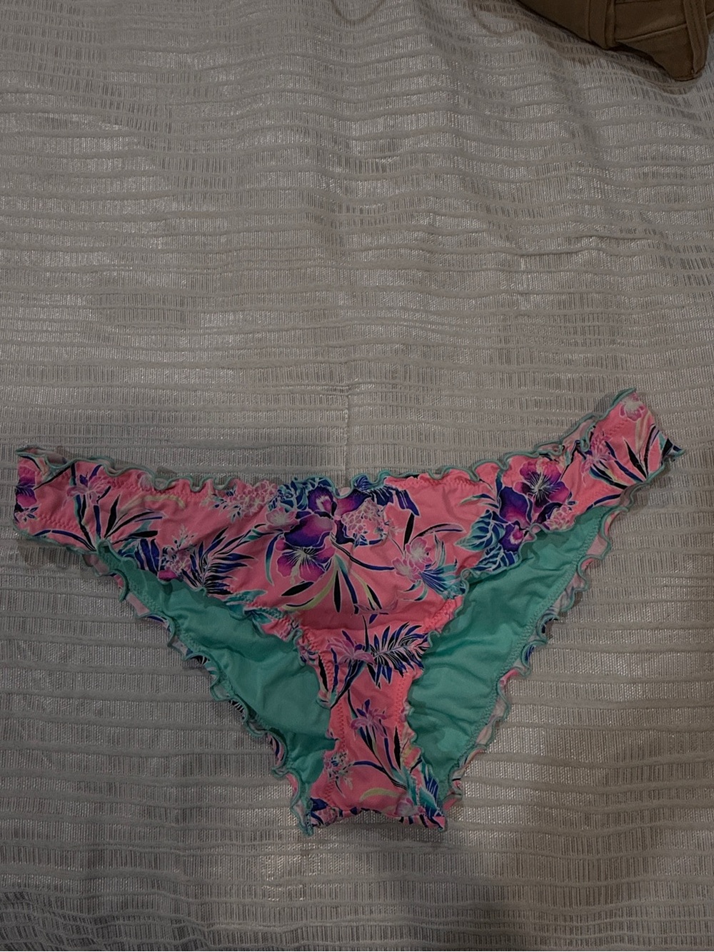 Shade & Shore Pink Floral & Teal Bikini Bottoms